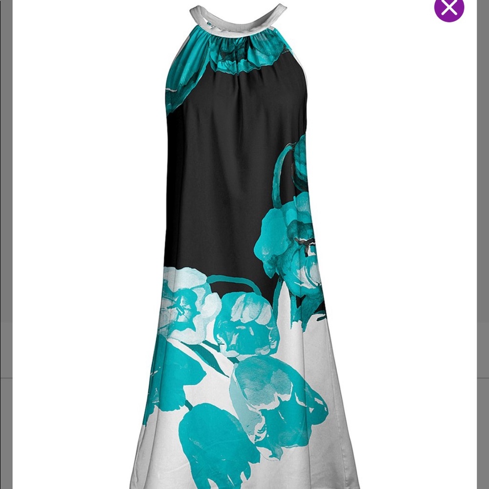 Lily - Black & Teal Floral Yoke Dress